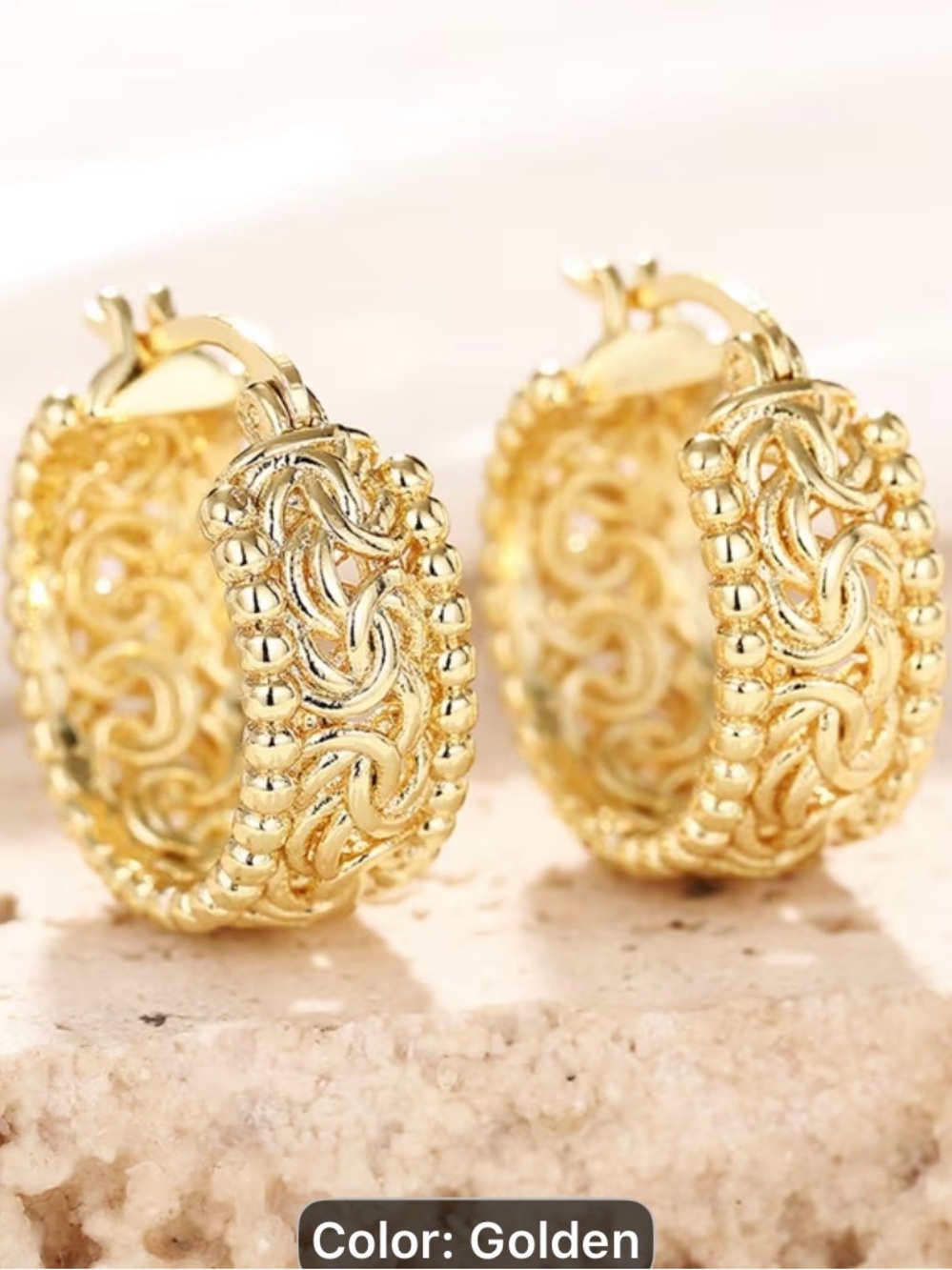 Golden Filigree Hoop Earrings - Women Jewelry